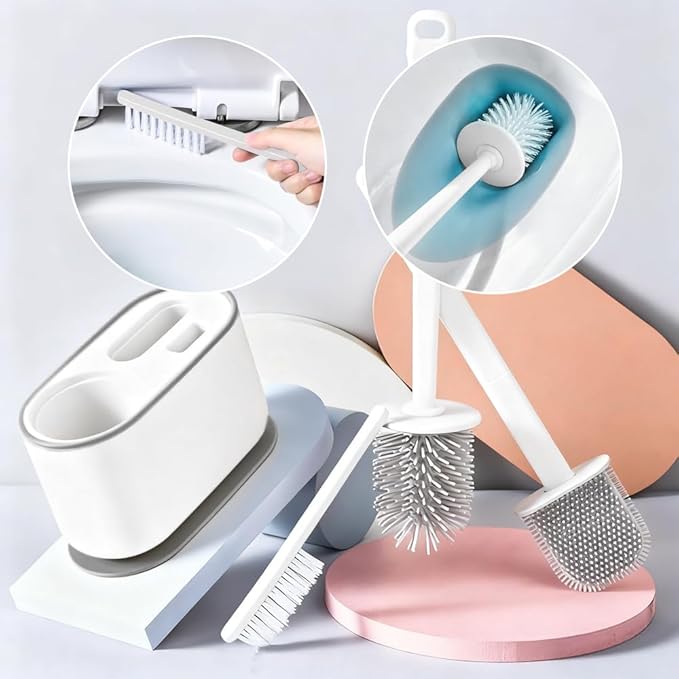 Toilet Brush Set Bathroom Accessories Toilet Bowl Cleaners Deep Cleansing Multifunctional Hanging Toilet Brush Set for Bathroom(Pearl White)