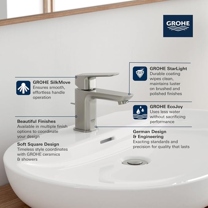 Grohe 101897EN00 Cubeo Single Hole Single Handle XS-Size Bathroom Faucet 1.2 GPM Brushed Nickel