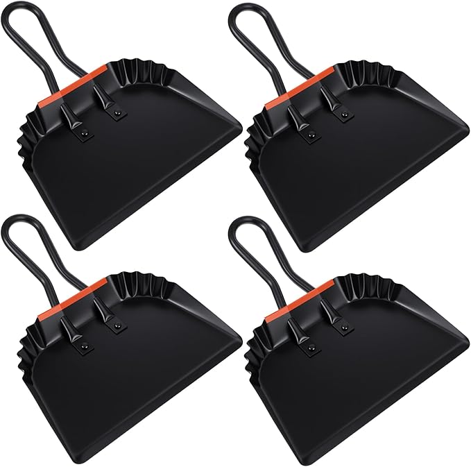 4 Pack 12 inch Heavy Duty Metal Dustpan Large Wide Dust Pans for Household Handheld Wide Scooper and Debris Cleaning Tool Ideal for Home and Commercial Use (Black)