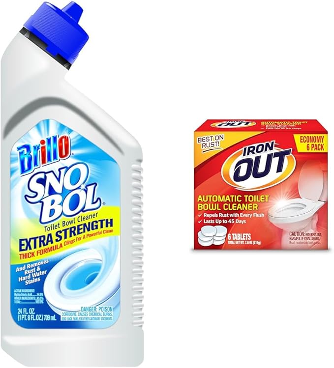 Extra Strength Toilet Bowl Cleaner 24 Fl Oz &amp Iron OUT Automatic Toilet Bowl Cleaner 6 Tablets White