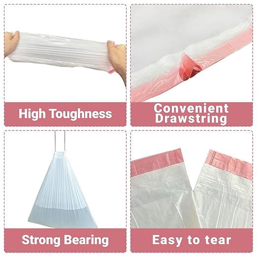6 Gallon Strong Drawstring Trash Bags Garbage Bags (600 Count) - Bathroom Trash Can Bin Liners Plastic Bags for Home Office Kitchen White