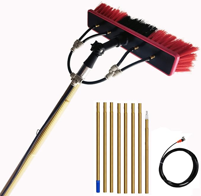 Extendable Water Fed Pole Window Washing Brush 3.6-9M Extension Pole Household Cleaning Kit Roof Solar Panel Cleaning Tools Long Handle Window Cleaning (7.2m/24ft)