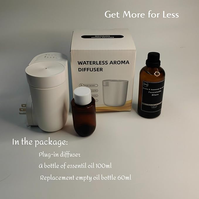 Plug-in Wall Diffuser | Waterless Essential Oil Aroma Diffuser | Portable Mini Home Scent Machine for Large Room | Aromatherapy Kit with 100ml Oil &amp Refill Bottle | White | Gift