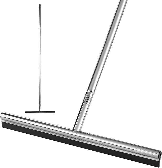 Professional Heavy-Duty Floor Squeegee 15 Wide Silicone Blade &amp 19-59 Adjustable Pole for Garage Floor Driveway Tile &amp Patio – Effortless Water Removal Rust-Proof