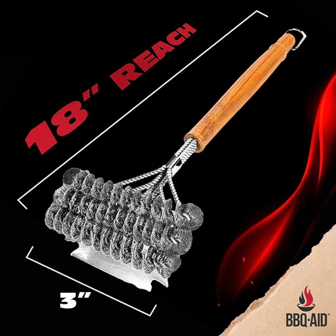 BBQ-AID Grill Brush for Outdoor Grill Bristle Free - 18 BBQ Brush for Grill Cleaning Kit - Safe BBQ Grill Cleaner Brush and Scraper - Stainless Grill Cleaning Brush for Any Grill Grill Accessories
