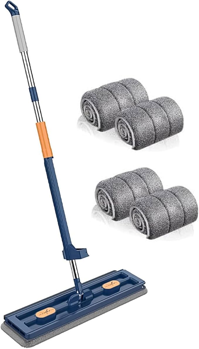 Large Flat Mop Set Rotation Floor Tool with 2/4/6 Microfibre Mop Pads Absorbent Storage Household Tool