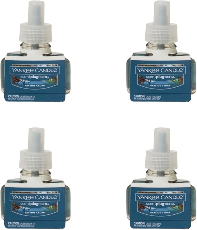 Yankee Candle ScentPlug Refill for Plug in Air Fresheners Scented Oil Refills Long Lasting Home Fragrance Bayside Cedar (Pack of 4)