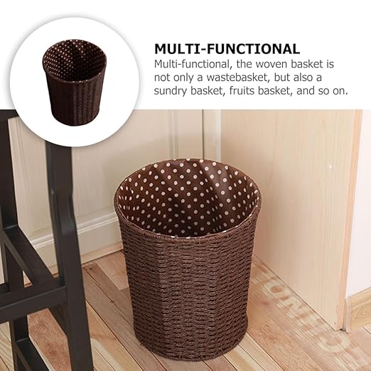 Rattan Woven Trash Can Wastebasket with Liner Kitchen Storage Basket Decorative Basket for Home Living Room Bedroom Bathroom Use Random Color Random Color