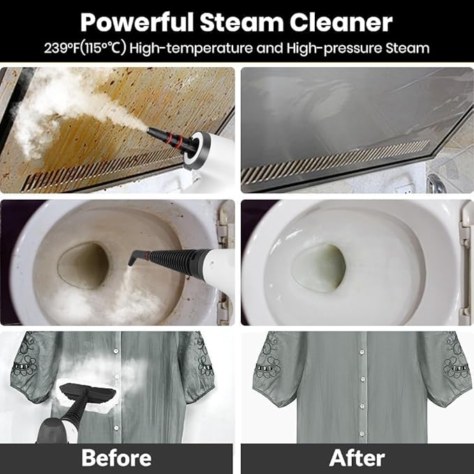 2025 Upgraded Handheld Pressurized Steam CleanerPower Washerwith 1 Set Accessories Multi-Purpose Steamer for Cleaning Car Furniture Floor Grout and Tile (1 set+1 cloth)