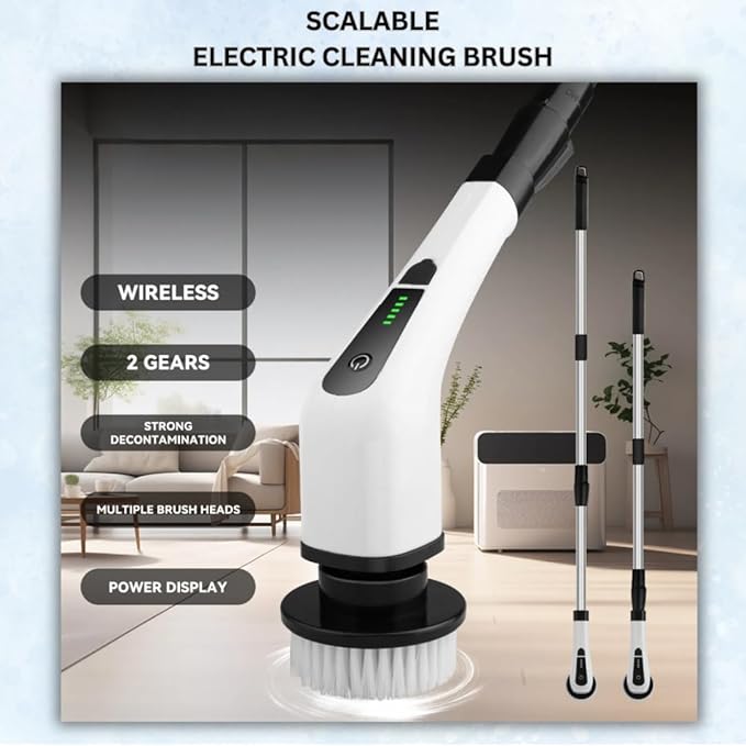 Electric Spin Scrubber Cordless Cleaning Brush with 8 Replaceable Heads Adjustable Handle Dual Speed Power Scrubber for Bathroom Bathtub Floor Tile and Kitchen Cleaning