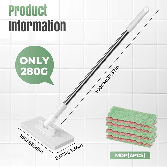 Mini Mop with One-Click Cloth Change Locking Head for Wet &amp Dry Cleaning Long Handle for Multi-Surface Use