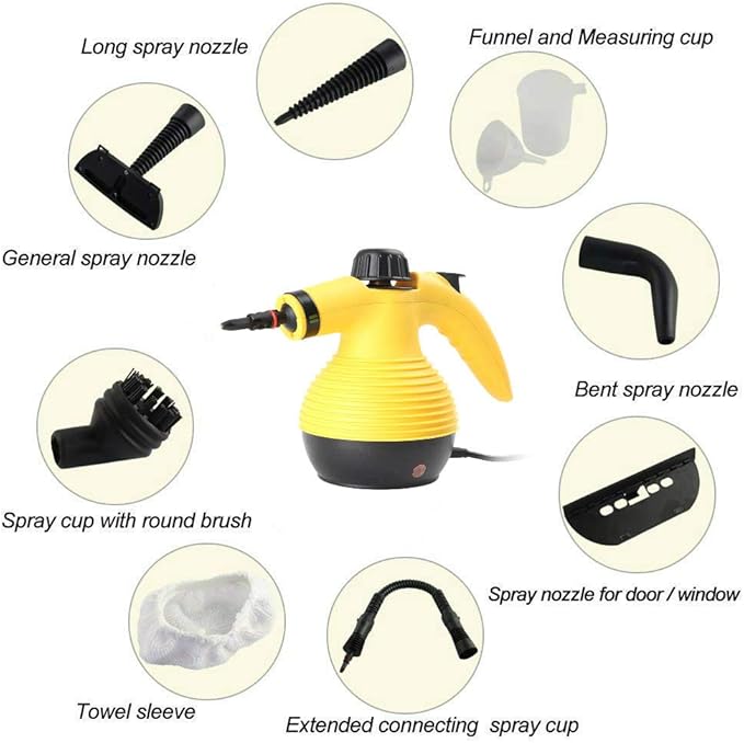Mallofusa Portable Steam Cleaner Multi-Purpose Handheld Steam Cleaning Tool for Bathroom Kitchen Office Sofa Car Cleaning and Disinfecting No Chemicals Yellow
