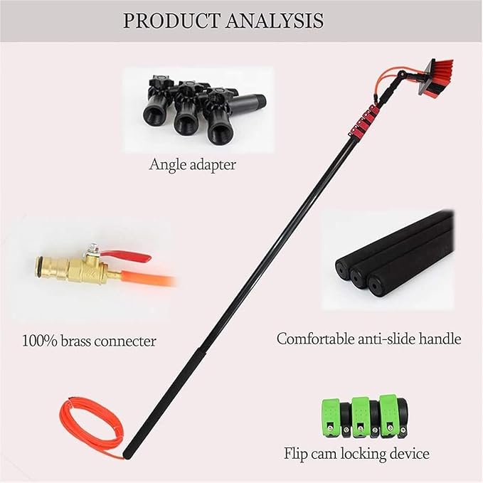 Water Fed Pole Kit Window and Solar Cleaning Pole Water Fed Telescopic Brush Window and Solar Panel Cleaning System Windows Cleaning (7.2m/24ft)