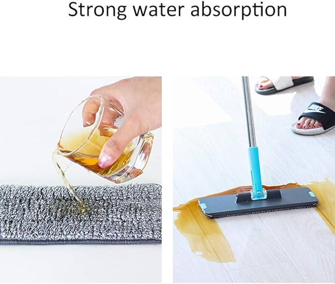 Flat Floor Mop and Bucket Set for Home Cleaning System with Stainless-Steel Handle/Washable Microfiber Pads