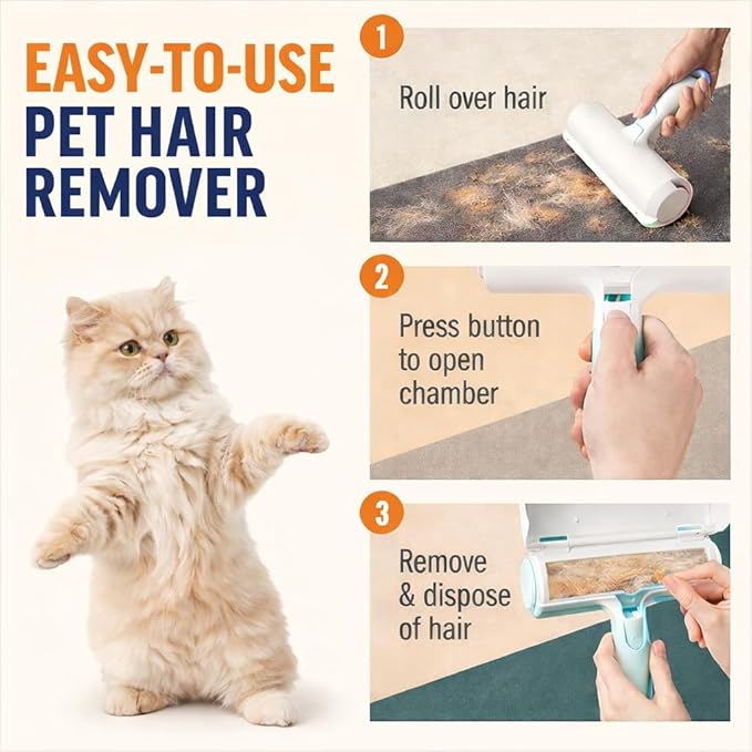 Reusable Pet Hair Remover Roller – Heavy Duty Manual Lint Roller for Dog &amp Cat Hair – Furniture Couch Carpet Rugs &amp Car Seats – Durable ABS Portable &amp Eco-Friendly