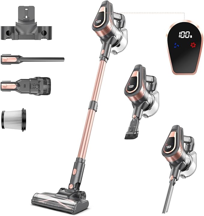 N16 Cordless Vacuum Cleaner Lightweight Vacuum Cleaners for Home with Powerful Suction 2600mAh Battery with 45 Mins Runtime Rechargeable Stick Vacuum Cordless for Hardwood Floor Carpet Pet Hair