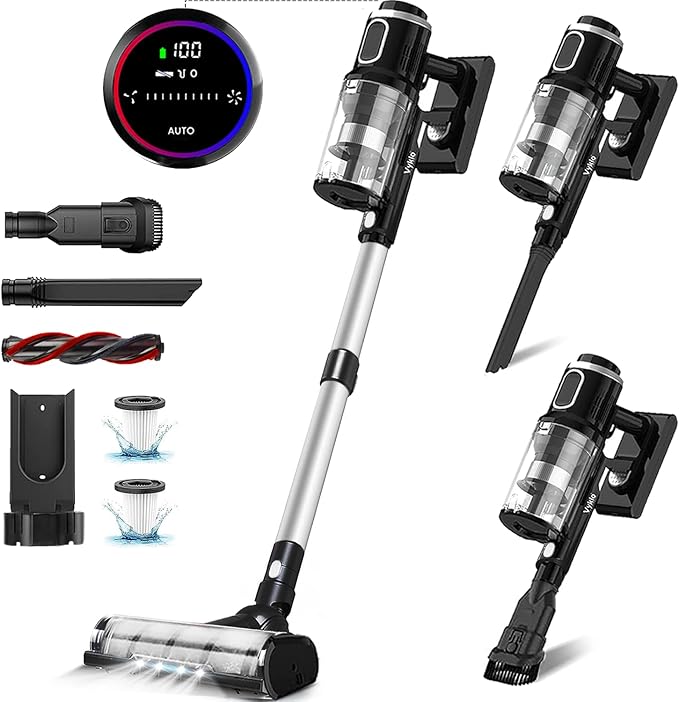 V12 Cordless Vacuum Cleaner 400W 65Mins Cordless Stick Vacuum Powerful Suction LED Touch Display Rechargeable Wireless Handheld Lightweight Vacuum for Home Hard Floors Carpet Car Pet Hair
