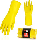 Vgo... 5-Pairs Reusable Household Gloves Rubber Dishwashing gloves Extra Thickness Long Sleeves Kitchen Cleaning Working Painting Gardening Pet Care (Size L Yellow HH4601)