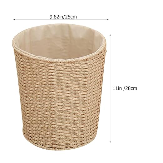 Garneck Pastoral Style Woven Rattan Storage Basket Lightweight Multi-Function Wastebasket for Bedroom Kitchen Home Organization Eco-Friendly Design