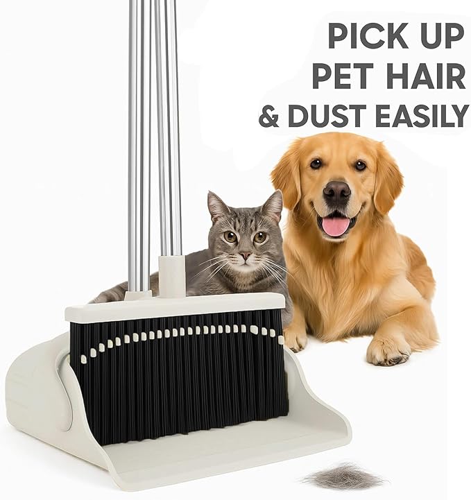 Broom and Dustpan SetStanding Dustpan Broom SetBroom with DustpanBroom and DustpanBroom Dustpan Set with Rubber Lip Dustpan Indoor Broom Cleaning Set for Home Kitchen Room Floor Sweeping