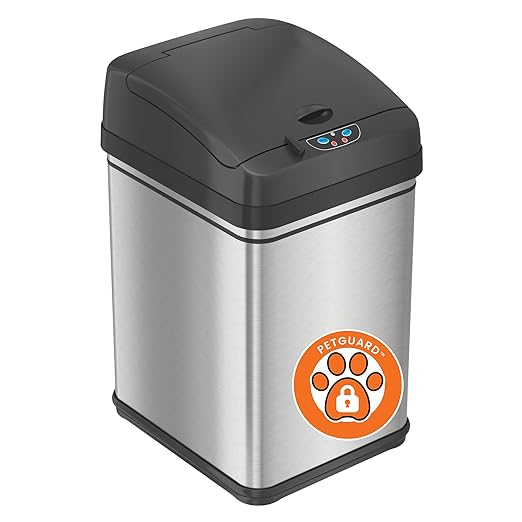 iTouchless 8 Gallon Pet-Proof Sensor Trash Can with AbsorbX Odor Control System Stainless Steel Kitchen Garbage Bin Prevents Dogs and Cats Getting in Battery or AC Adapter Power (Both not Included)