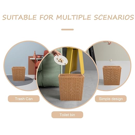 Alipis Woven Trash Basket 10.82X10.43X5.70In Slim Rectangular Wicker Waste Container Multifunctional Storage Holder for Kitchen Bathroom Office