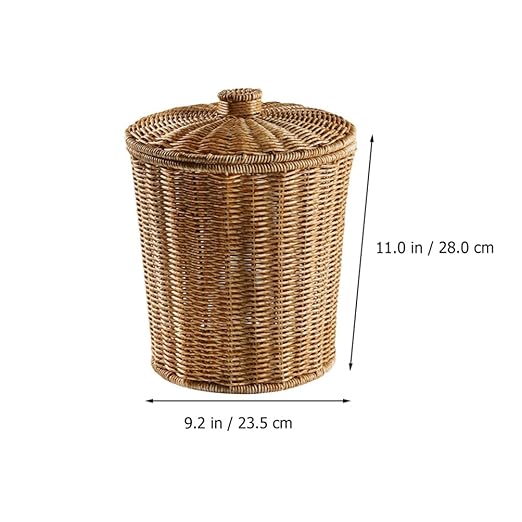 DOITOOL Rattan Round Waste Basket with Plastic Insert&amp Lid Woven Basket Trash Can Storage Basket for Bedroom Living Room Bathroom Kitchen and Laundry 11 x 9. x 7. 86inch