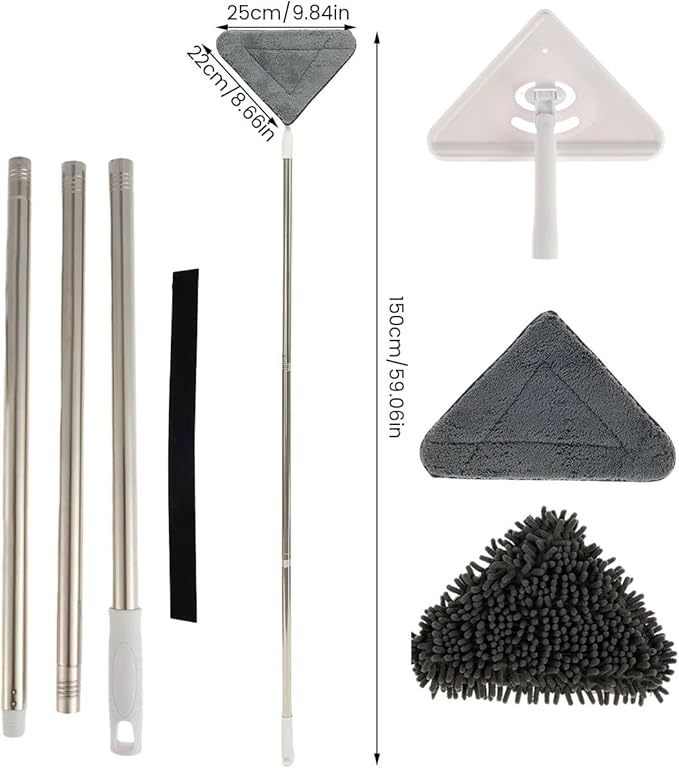 360° Rotatable Wall Mop with Long Handle Extension Pole Wall Cleaning Mop Triangle Dry and Wet Dust Wall Cleaner Mops(Type C)