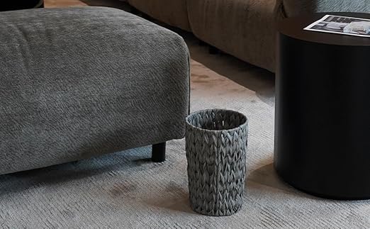 Wicker Trash CanSmall Bathroom Trash CanWaterproof Wicker Waste Basket for BathroomHandwoven Wastebasket for Office2 Gallon Grey Round