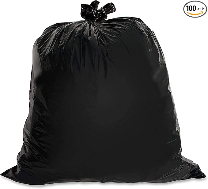 56 Gallon Black Trash Bag 1.25 Mil Thick 100 Bags Large Can Liners for Commercial Kitchen Office Multi-Use Garbage Bags