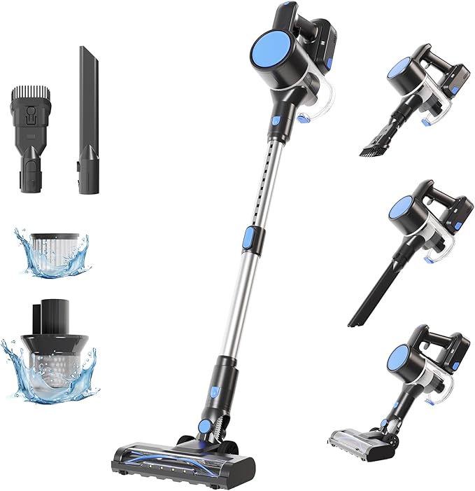 NEWBULIG Cordless Vacuum Cleaner Lightweight Stick Vacuum for Home with Anti-Tangle and LED Lights Powerful Rechargeable Wireless Cleaners for Hardwood Floors Carpet Pet Hair