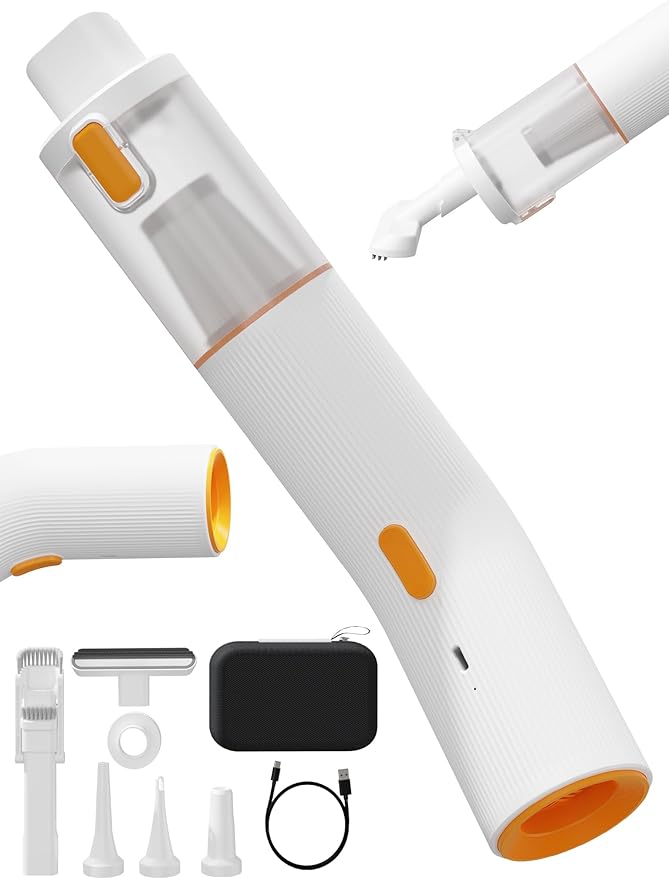 Cordless Car Vacuum 4-in-1 Portable Mini Handheld Vacuum Cleaner with 15000pa Suction Power 2 Suction Modes &amp Multi-Nozzles for Car Home Office Pet White
