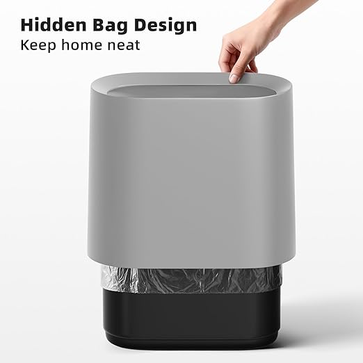 SUBEKYU 2.3 Gal Trash Can for BathroomSmall Office Garbage Can for KitchenSlim Rectangular Waste BinPlasticGrey