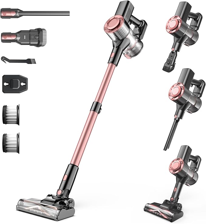 Cordless Vacuum Cleaner Powerful Lightweight Stick Vacuum with Self-Standing Anti-Tangle 8-in-1 Rechargeable Vacuum Cleaners for Home Hardwood Floors Carpet Pet Hair