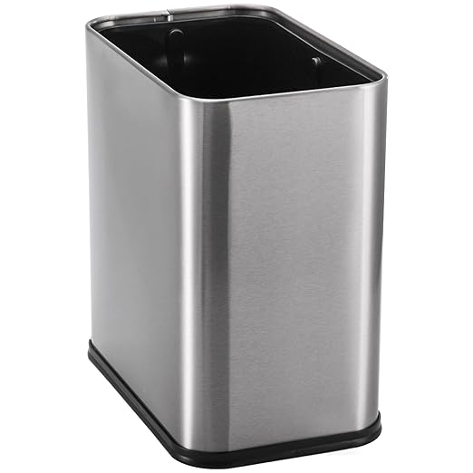 Coloch Small Metal Trash Can 2.6 Gallon(10L) Slim Size Wastebasket for Narrow Spaces Stainless Steel Garbage Bin Silver Invisi-Overlap Open Top Rubbish Bin for Bedroom Bedroom Toilet Undersink