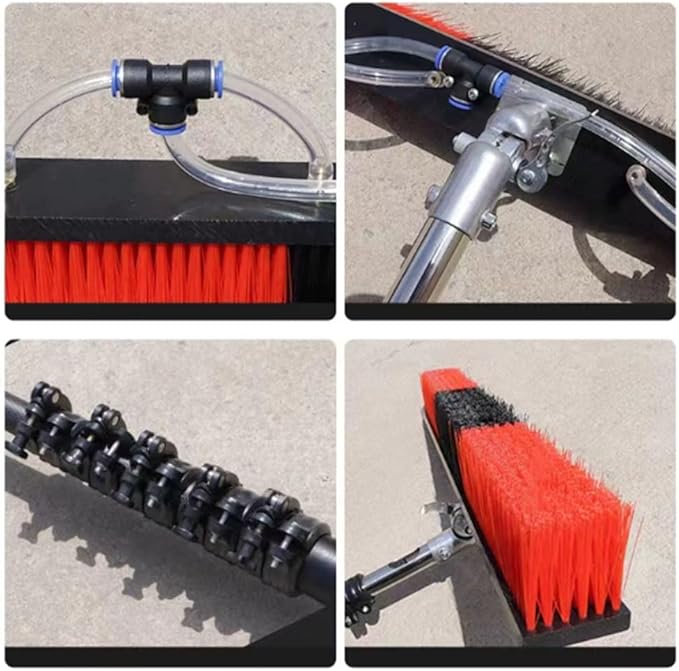 Solar Panel Cleaning Kit Water Fed Water Fed Brush Free Positioning Height Solar Panel Cleaning Rotating Brush and Pole Kit Perfect for Cleaning Photovoltaic and Solar Panels.