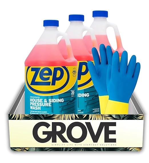 Zep No Scent House and Siding Pressure Wash 1 gal Liquid Bundle with Cleaning Gloves – Removes Dirt and Stains from Vinyl Siding Decks and Fences – Gift Set (3 Items)
