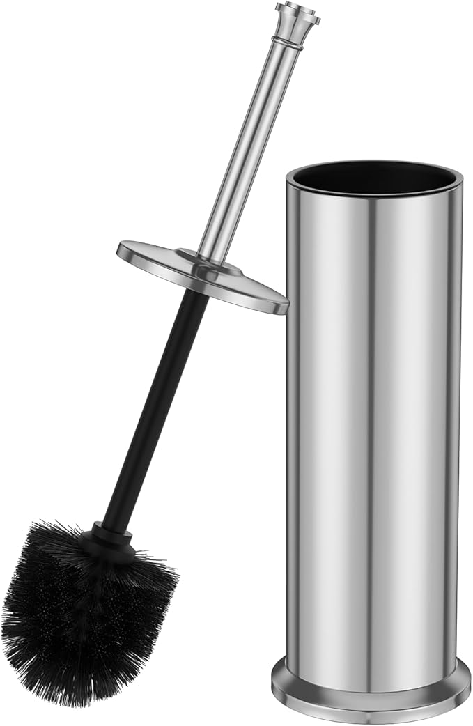 Silver Toilet Brush and HolderLong Handled Gold Toilet Brush for BathroomStainless Steel Heavy Duty Toilet Bowl BrushRemovable Inner BowlDeep Cleaning Dense Bristles Cleaner Brush -Space Saving
