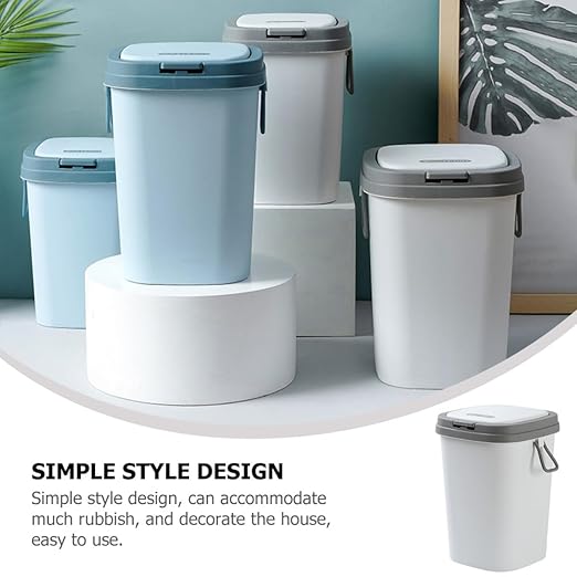 Press-Type Trash Can with Lid 13L Gray Plastic Garbage Bin for Bathroom Kitchen Living Room Household Wastebasket with Cover Nordic Style Large Capacity