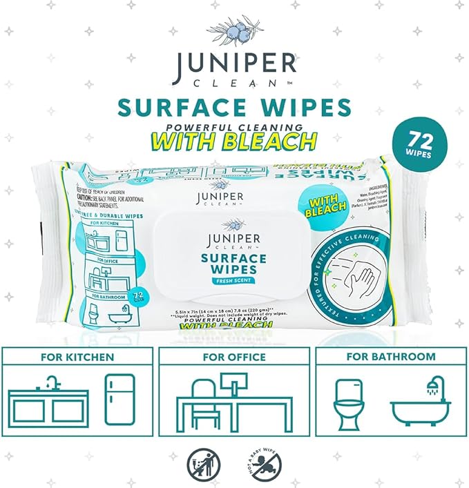 24 Pack Surface Cleaning Wipes with Bleach All-Purpose Cleaner for Bathroom Kitchen Office 1728 Count Soft Flow Fresh Scent Lint Free &amp Durable
