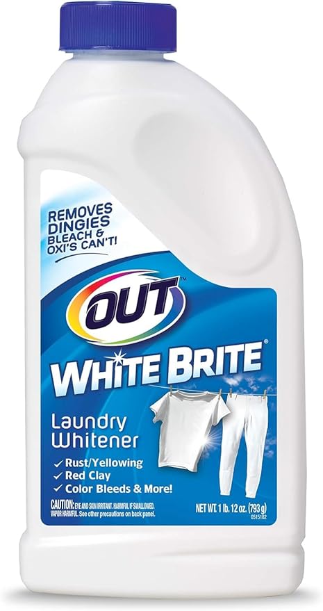 OUT White Brite Laundry Whitener Powder Stain Remover Detergent Booster for Clothes Removes Red Clay and Rust Stains on White Clothing and Uniforms