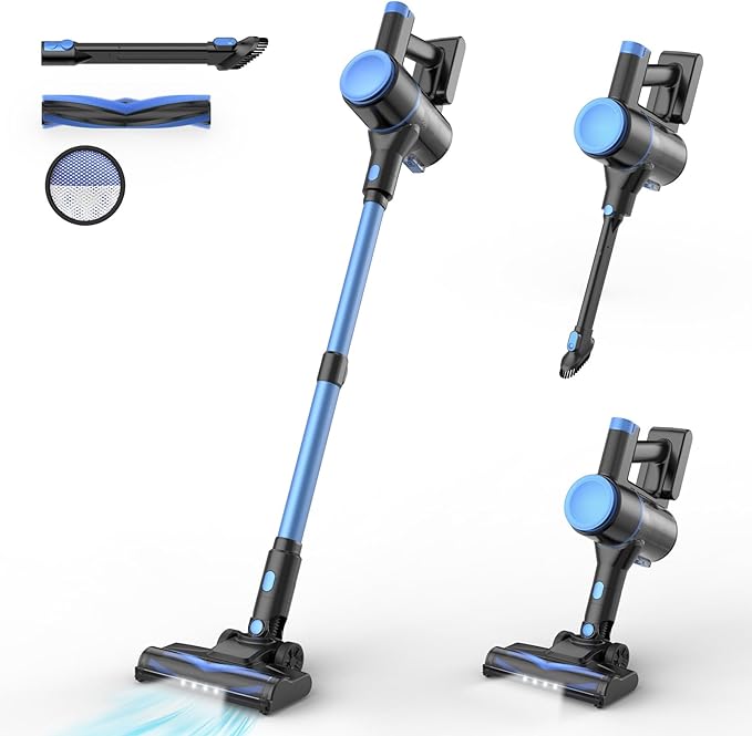 N8 Cordless Vacuum CleanerLightweight Stick Vacuum with Powerful Suction2200mAh Battery40 Mins RuntimeSelf-Standing Rechargeable Vacuum Cleaners for Home Hardwood Floor Carpet Pet Hair (Navy)