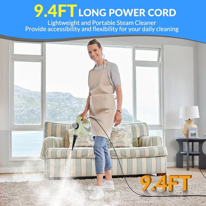 Handheld Pressurized Steam Cleaner with 12 pcs Accessories Portable Steamer for Cleaning Steam Cleaner for Home Use Steamer for Cleaning Car Furniture Floor Upholstery Grout and Tile Green