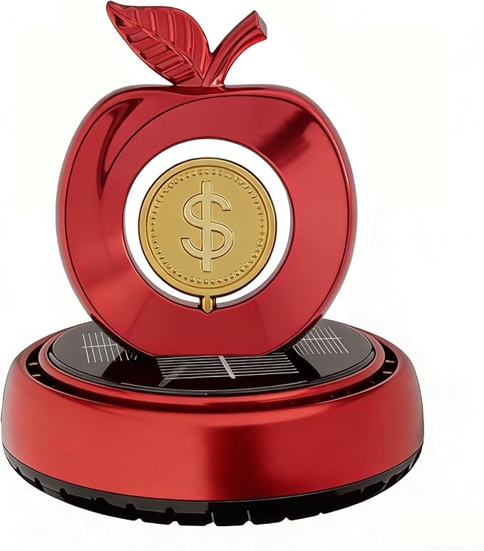 Solar Powered Rotating Car Air Freshener | Apple and Dollar Shape 3D Model | Home and Car Interior Decoration Accessories | Red