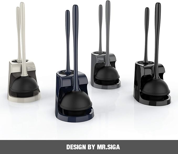 MR.SIGA Toilet Plunger and Bowl Brush Combo for Bathroom Cleaning Black 2 Sets