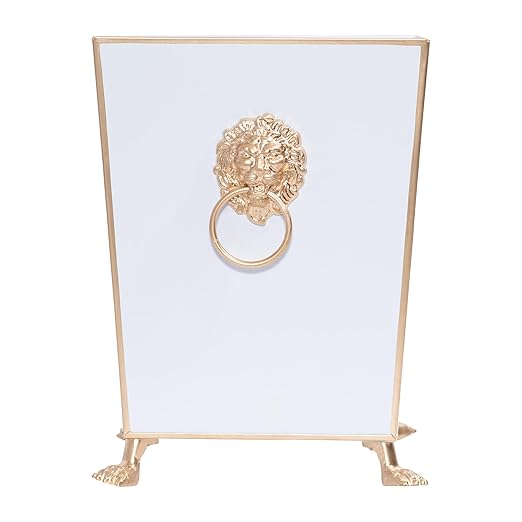 Jaye's Studio Decorative Trash Can for Bathroom Bedroom Wastebasket Office Trash Bin with Feet Hand-Painted White Metal Trash Can No Lid Gold Trim Farmhouse Garbage Can Paws &amp Claws Lion’s H