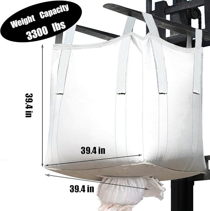 10Pack Aolikebao FIBC Bulk Bag1.5 Ton Bag 39.4L x 39.4W x 39.4H3300lbs SWL Safty Factor 3:1Woven Polypropylene BagsDuffle Top Spout Bottom (10)