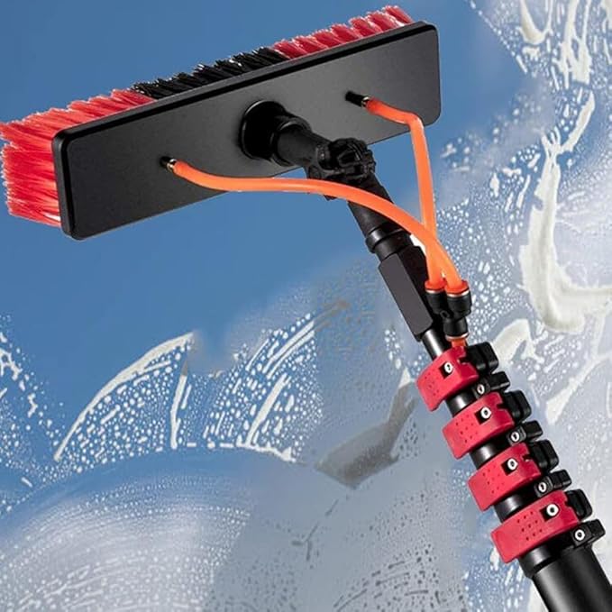 High-Strength Carbon Fiber Retractable High-Altitude Cleaning Window Cleaning Brush Solar Panel Cleaning Brush Window Cleaning Pole Water Fed Brush (Size:9m/30FT)