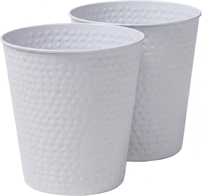 happimess HPM1110D-SET2 Axel Modern Minimalist Hammered Steel 2 Gal Waste Bin for Kitchen Office Bathroom Bedroom Dorm Matte White (Set of 2)