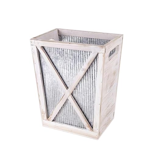 Small Wood Trash Can Wastebasket Decorative Barn Door Garbage Can Waste Basket Rustic Distressed Rectangular Trash Bin Farmhouse Wooden Storage Basket Waste Paper Bin (Whitewash)